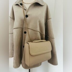 NEW Bebe Cream 2 in 1 Crossbody Bag & Shoulder Bag Faux Leather Gold Chain
